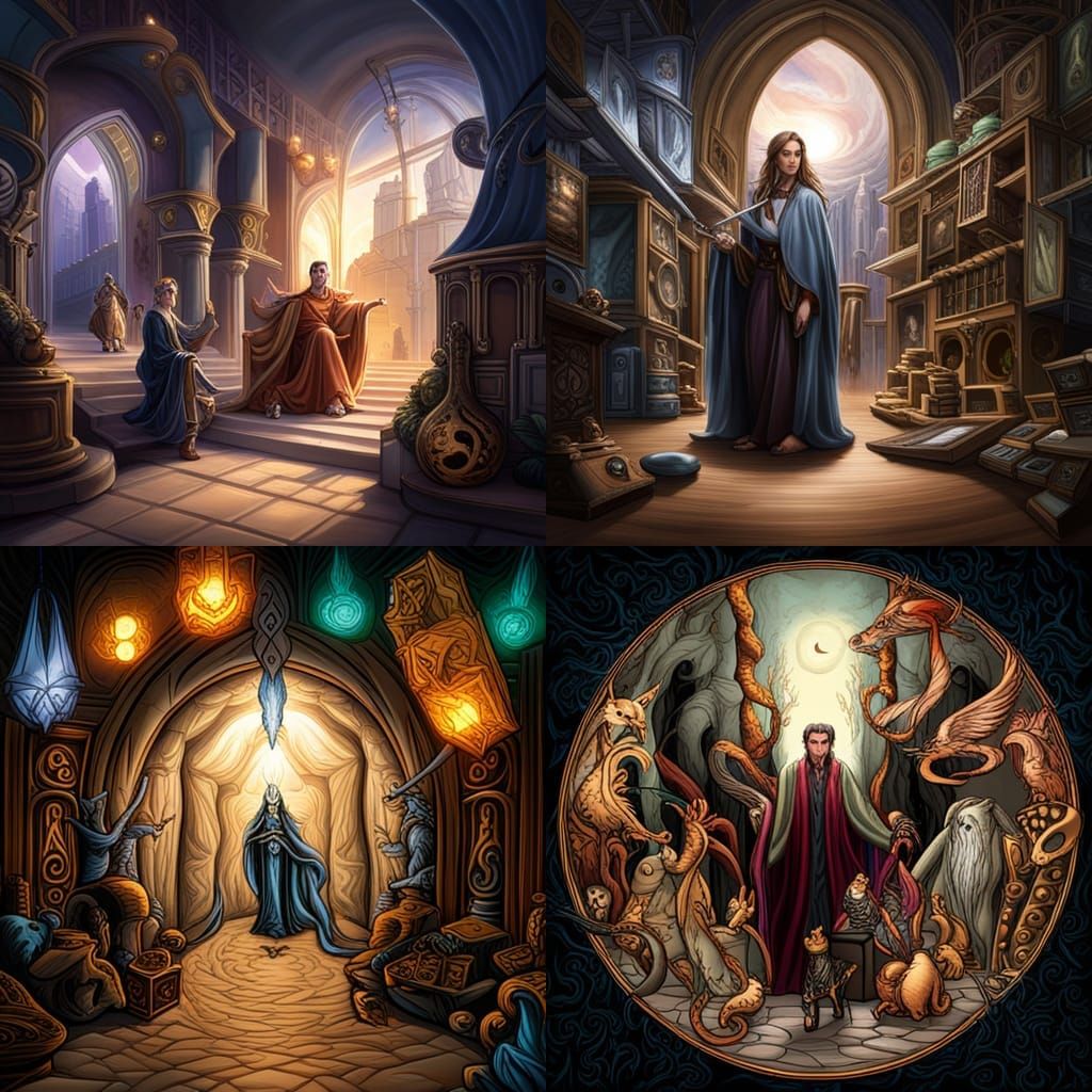 Wizard centered composition Behold the Wizards Sanctum: A swirling vortex of ethereal energy, adorned with arcane symbol...