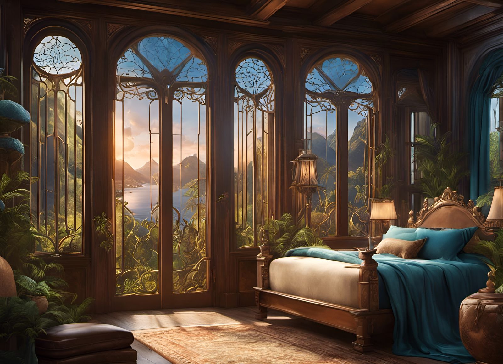 Bedroom of a fantasy enchanted cottage