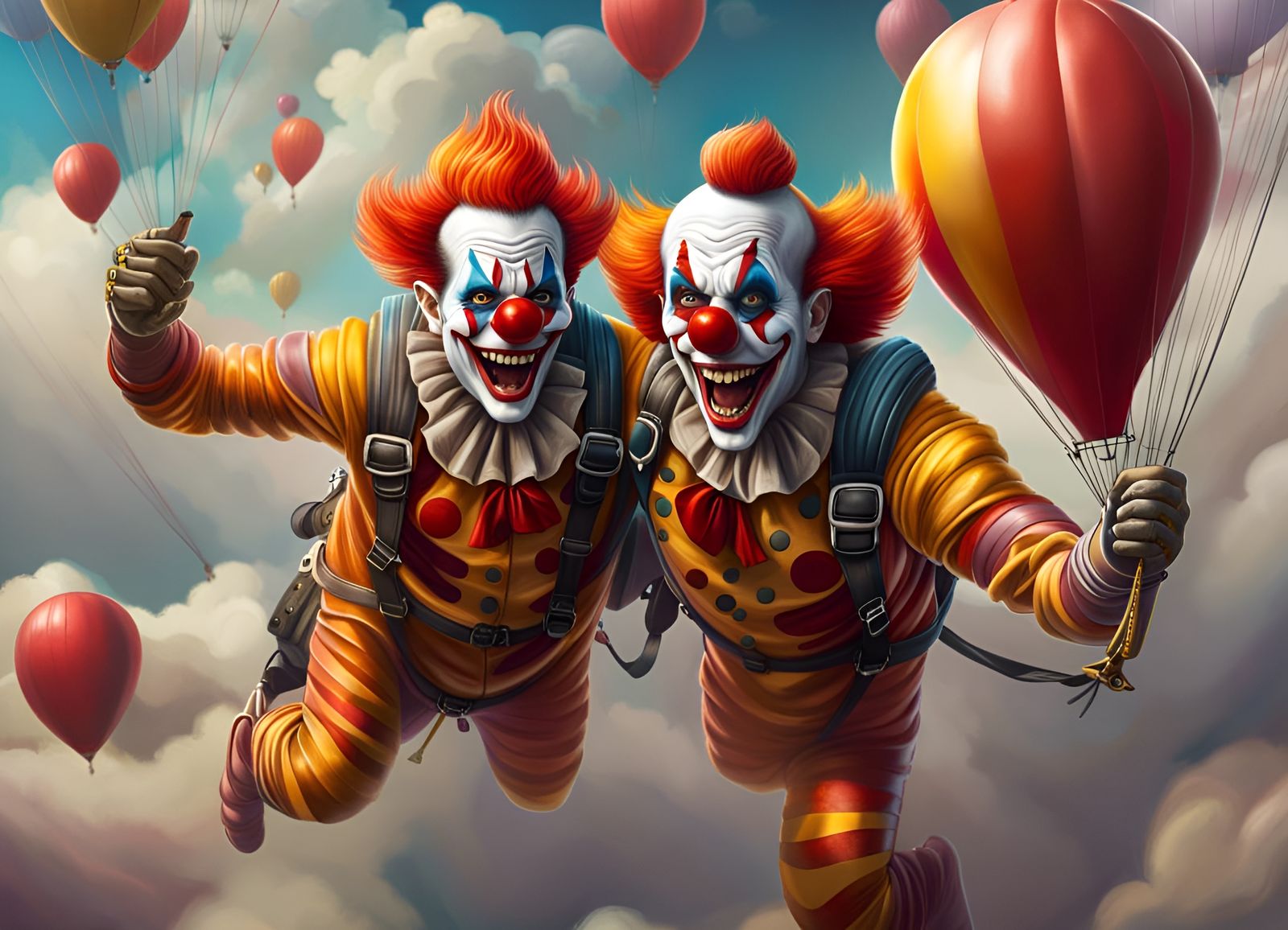 2 horror clowns are skydiving  by @Caleidoscope