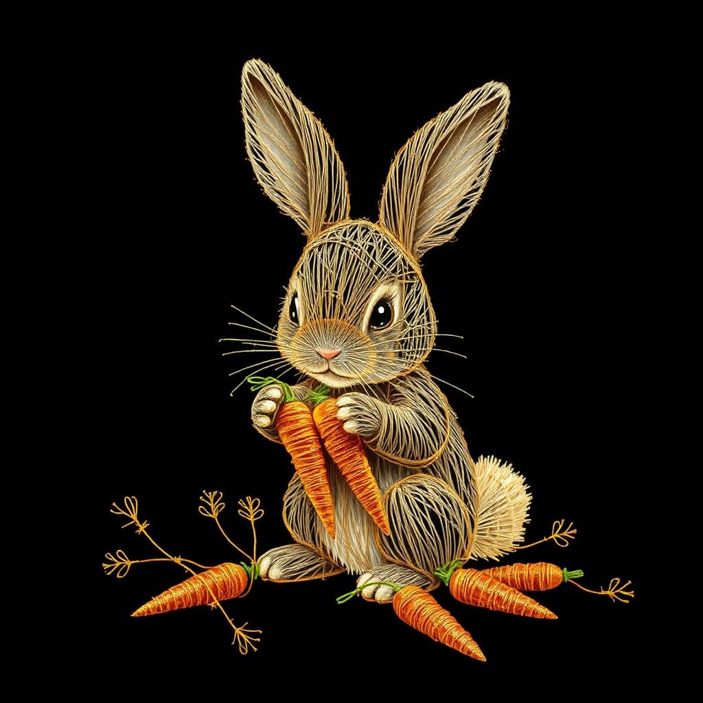String art. A portrait of a cute rabbit  by @AlexP