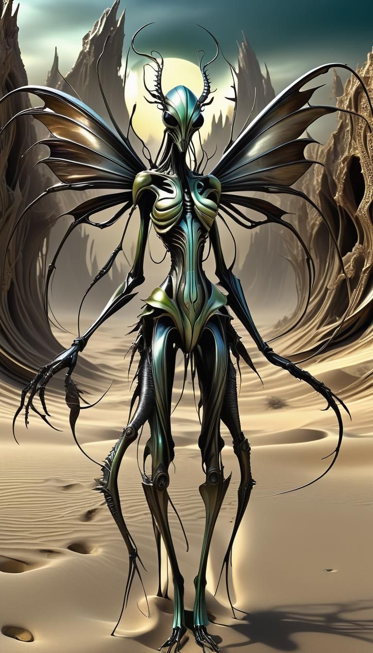 whimsical infinite mirrored CRYPTOPUNK Mantis WENDIGO FAIRY, organic