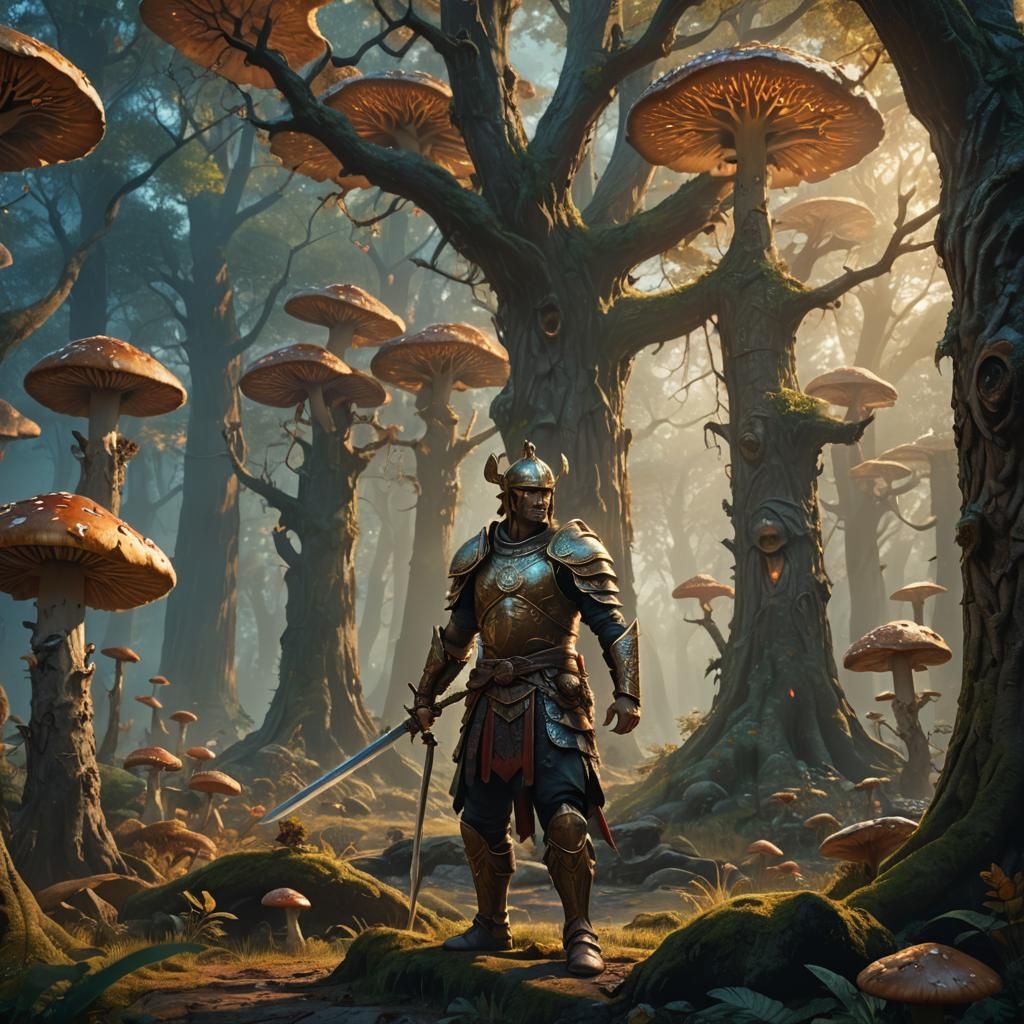 Victorious Warrior in Mystical Forest Concept Art