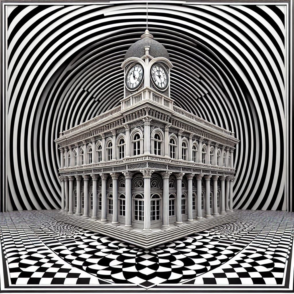 Grand Clock Tower on Chequered Floor