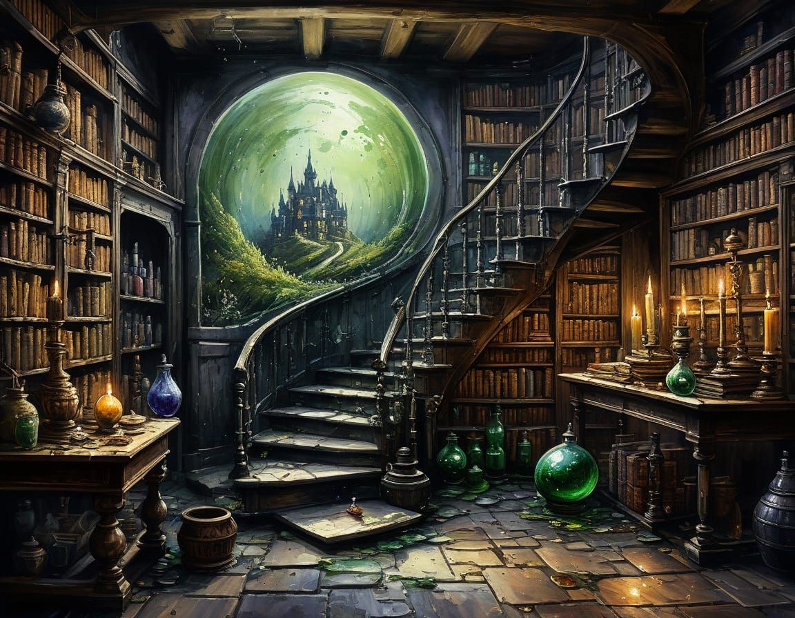 Surreal Wizard's Lair in Impressionist Style with ... - AI Art