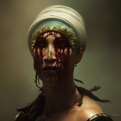 Dark fantasy sinister cannibal cultist, head and shoulders p...