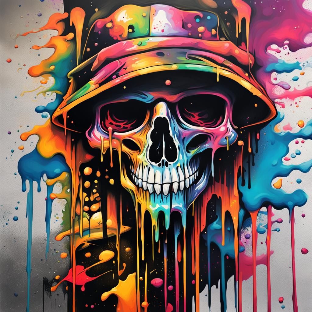 Flaming Skull Graffiti Art in Street Style
