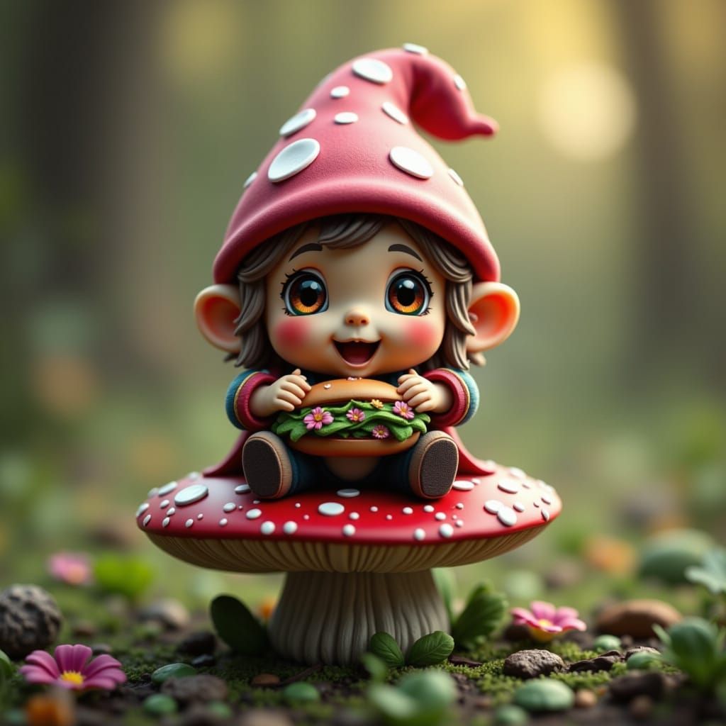 <lora:Chibi-Chibi:1.0> a chibi Garden Gnome sitting on a toadstool eating a sammich.