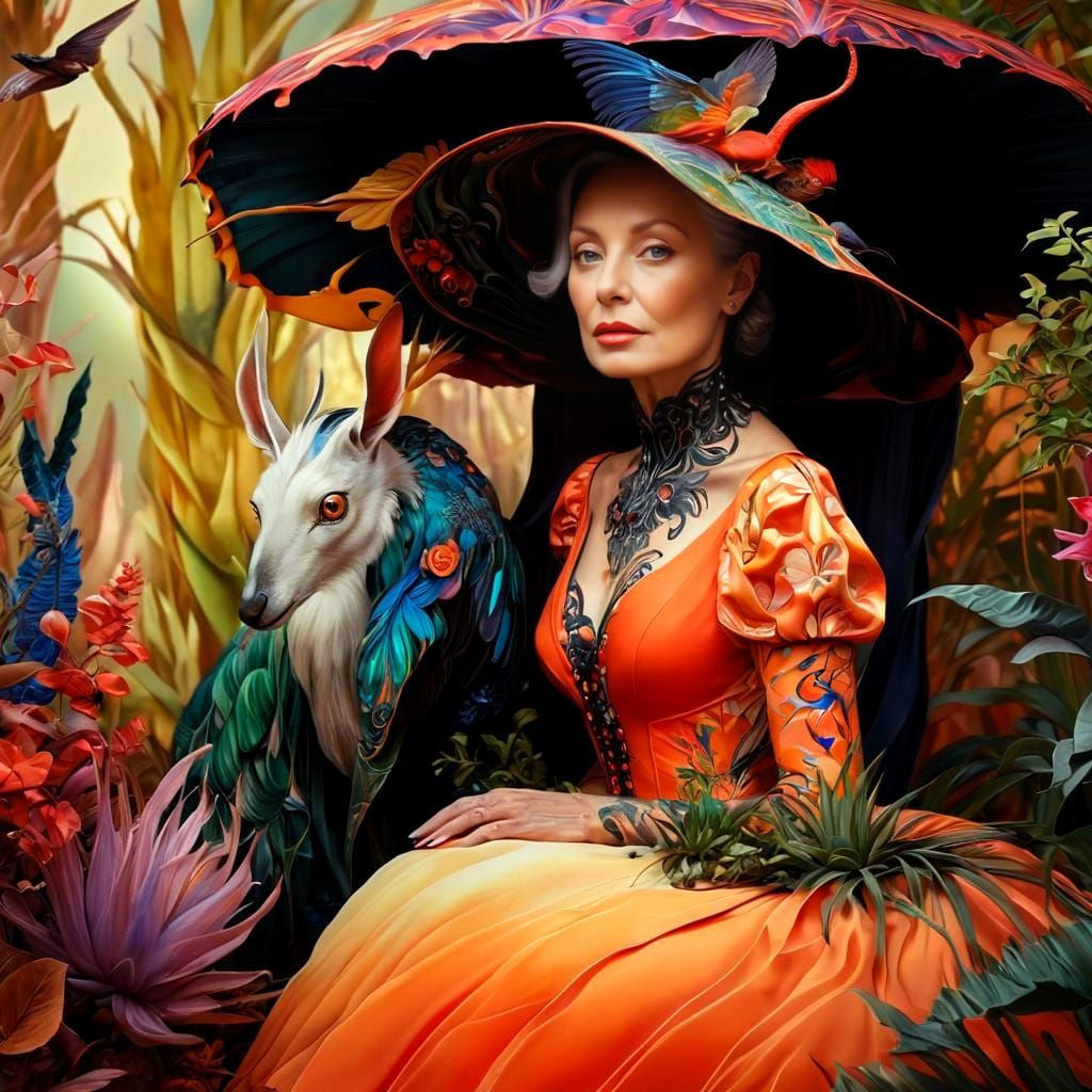 Elegant Woman in Vibrant Surreal Surroundings
