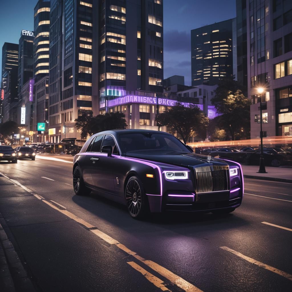 Futuristic Rolls Royce Phantom in Cyberpunk Cityscape