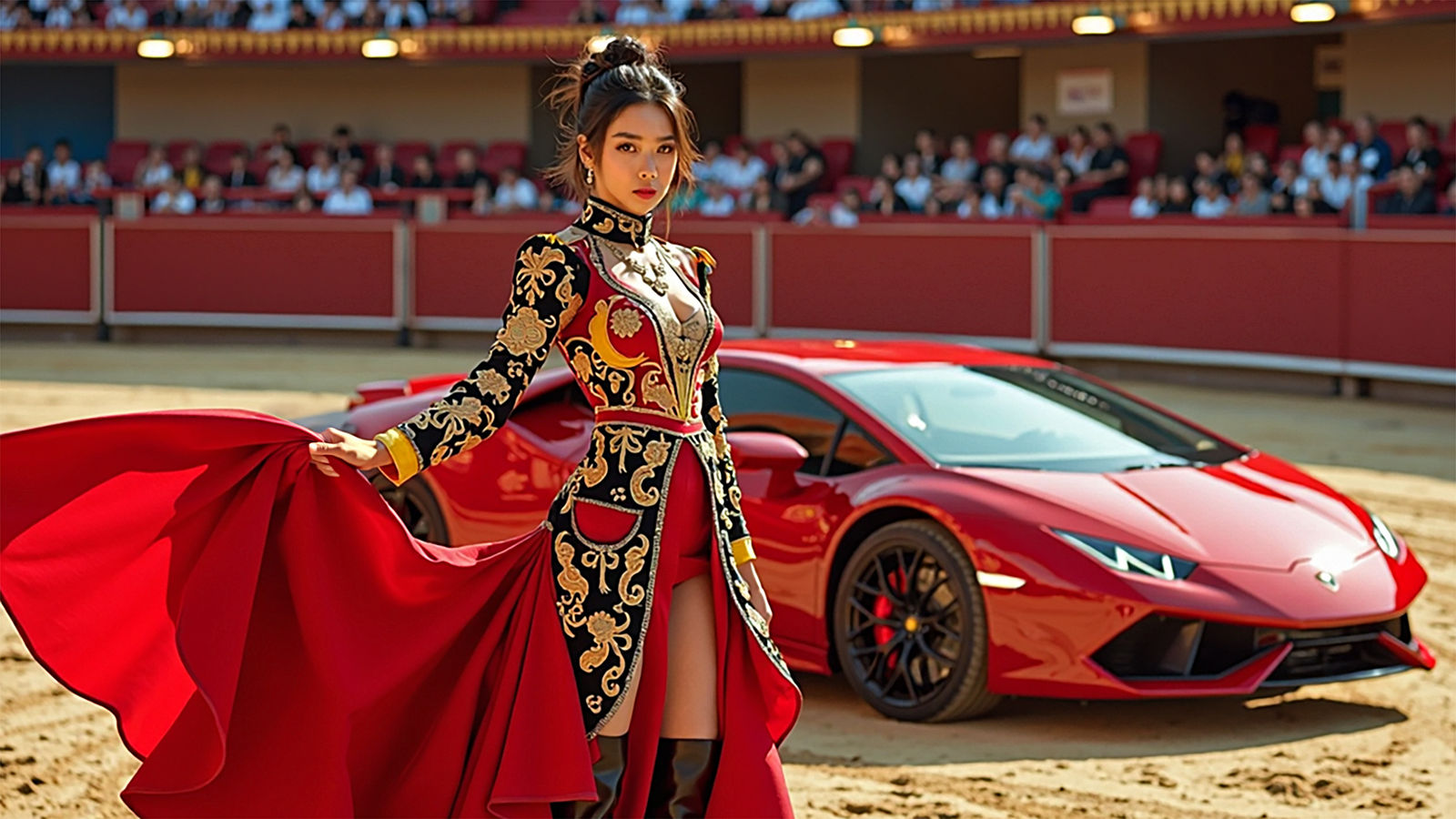 K-pop star Chung Ha bullfighting a Lamborghini
