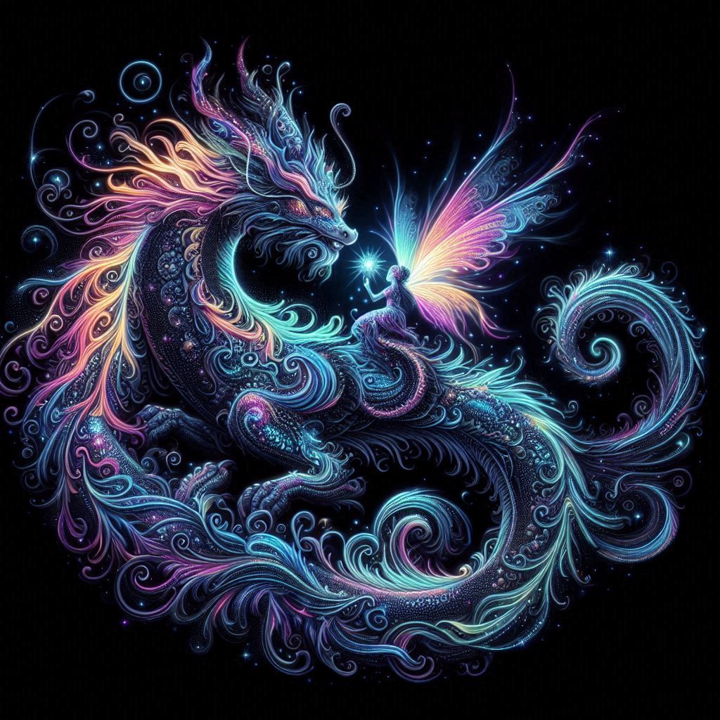 Mystical dragon and fairy