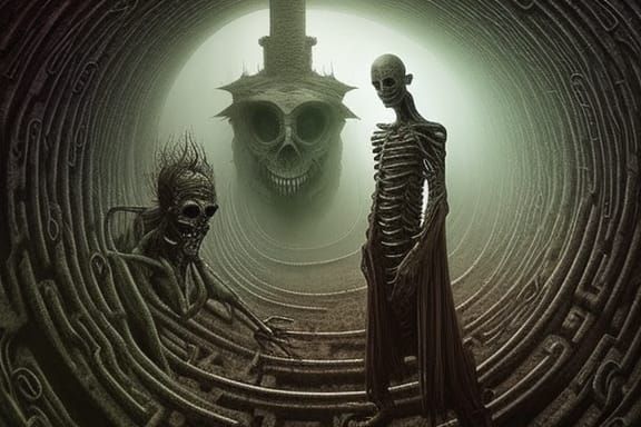 haunted labyrinth-maze house, ghosts and spirits in backgrou...