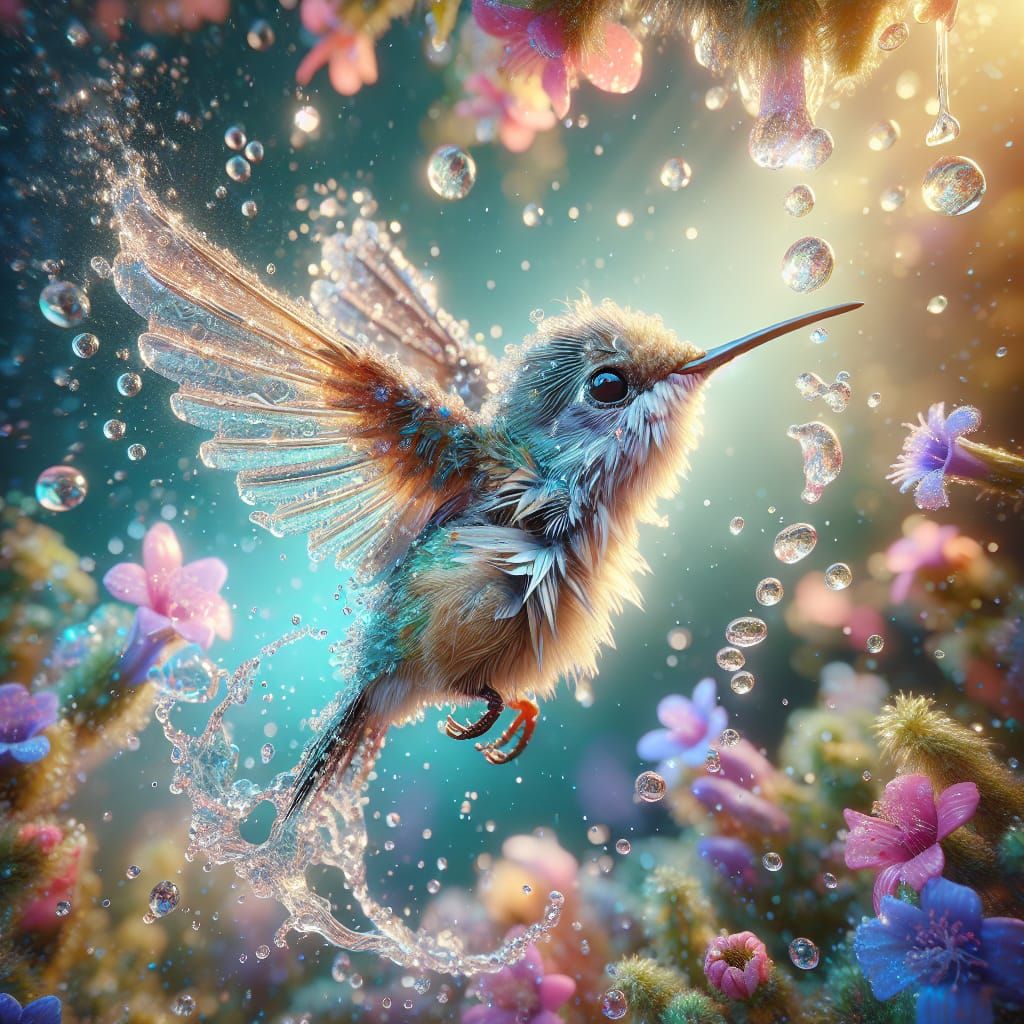 A Hummingbird Flying in the Rain  by @Rosie