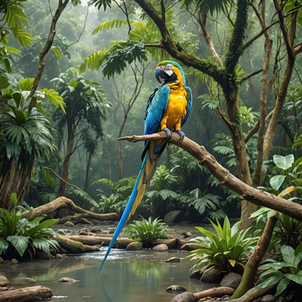 Rainforest Blue and Yellow Macaw Parrot - AI Generated Artwork ...