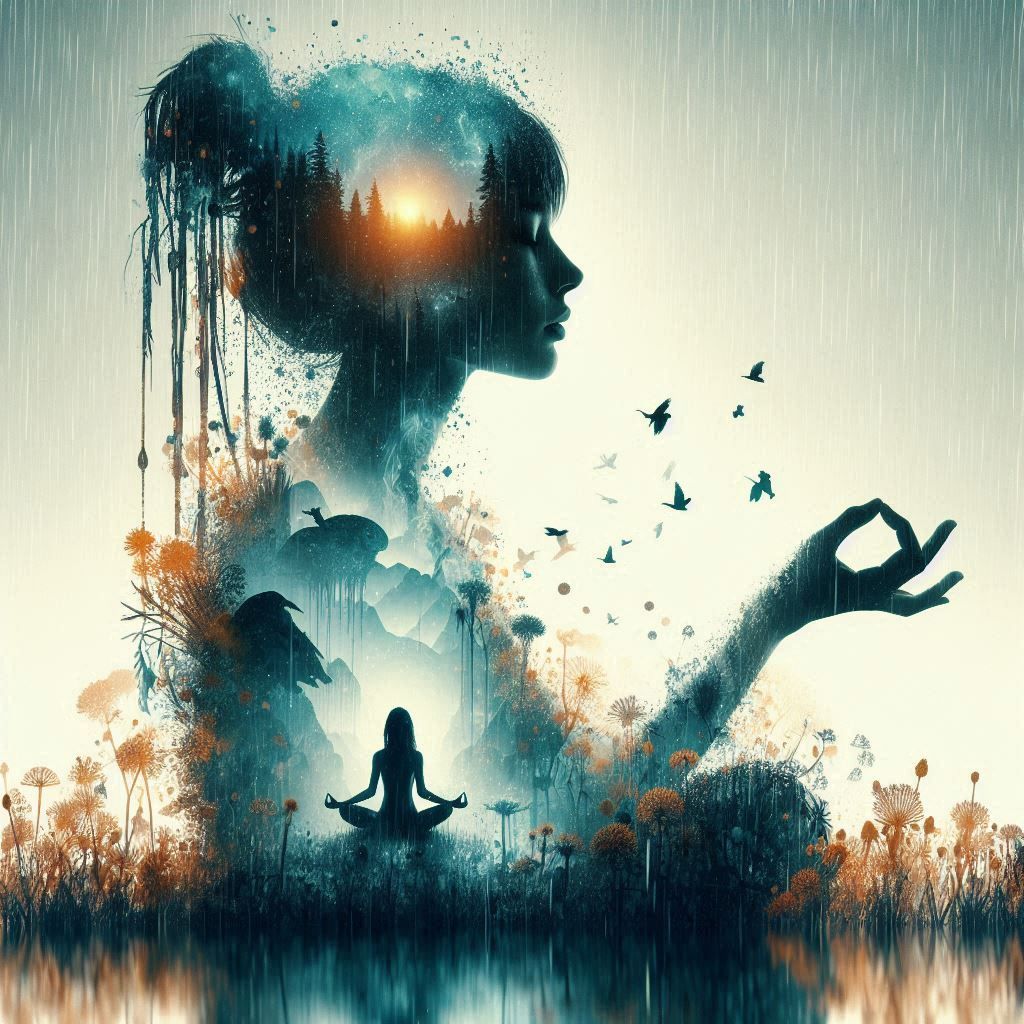 double exposure beautiful fantasy DALL-E 3 portrait landscap...