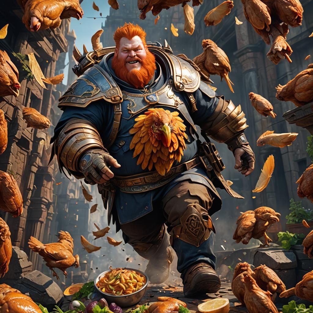 Caseoh is a fat man with ginger hair who has chicken wings so he is hungry  - AI Generated Artwork - NightCafe Creator