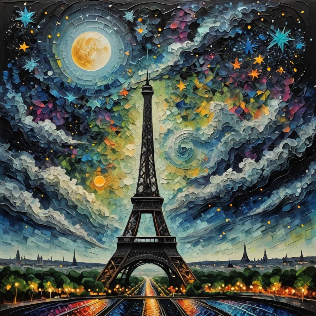 Eiffel tower at night  by @BelgiumJumpAI