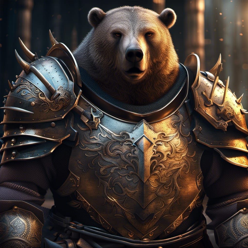 Photograph portrait of an obese armored Bear Knight fantasy, 8k ...