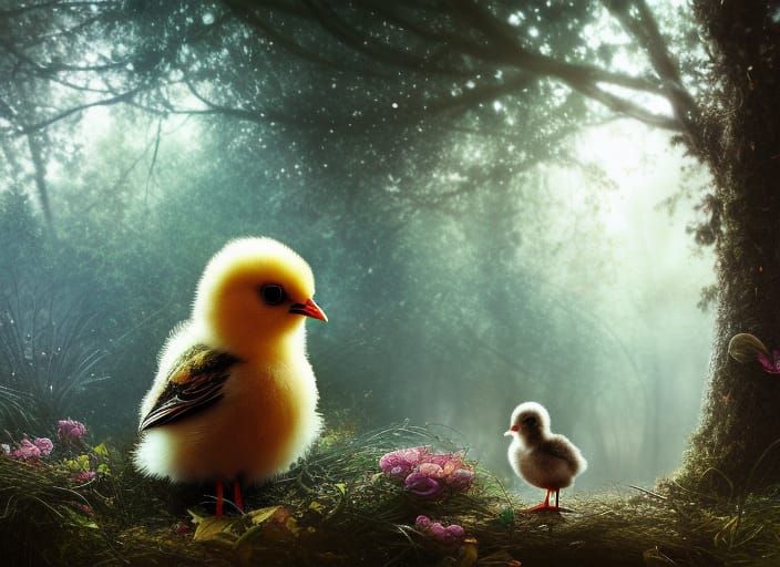 Little Cute Chick waiting in enchanted forest
 Magical, Intr...