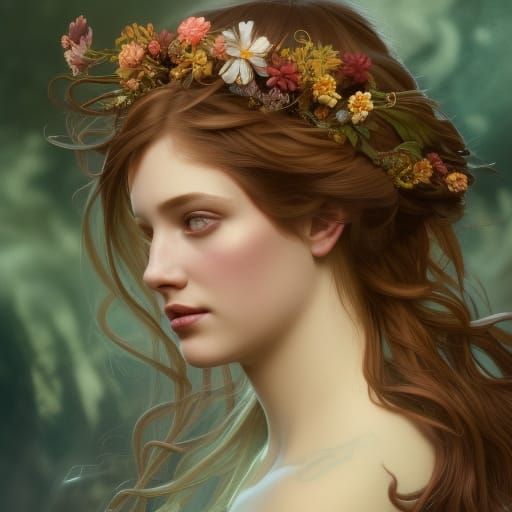 Renaissance princess with flowing locks of auburn hair, green eyes, crystal and flower crown - AI Generated Artwork - NightCafe Creator Renaissance princess with flowing locks of auburn hair, green eyes, crystal and flower crown - AI Generated Artwork - NightCafe Creator