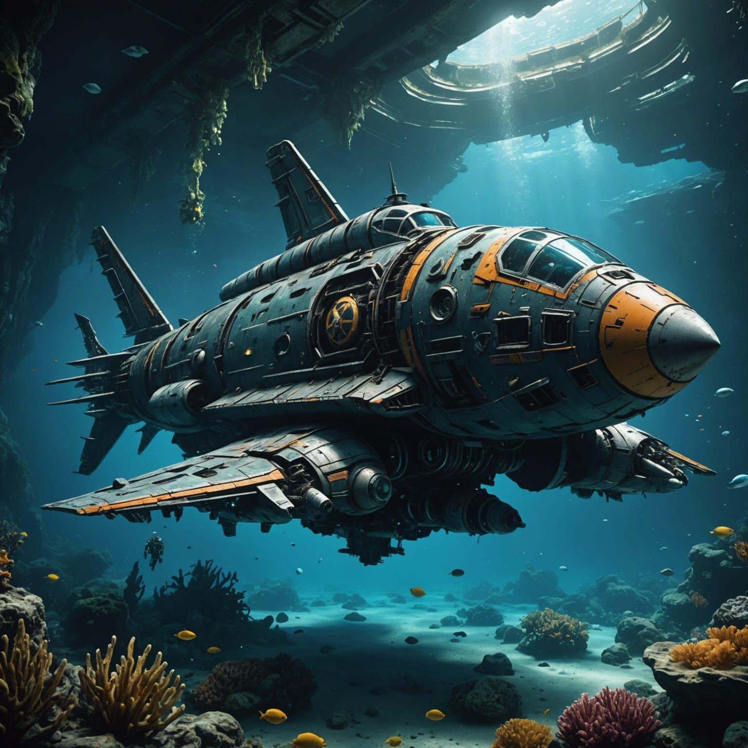 Underwater Spaceship Crash: Detailed Matte Painting