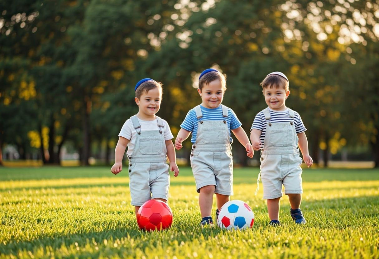 Sweet Children with Down Syndrome Play Soccer Together