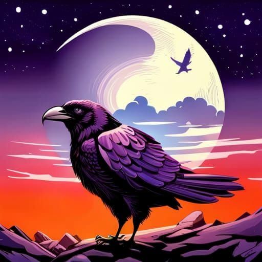 raven under a full moon - AI Generated Artwork - NightCafe Creator