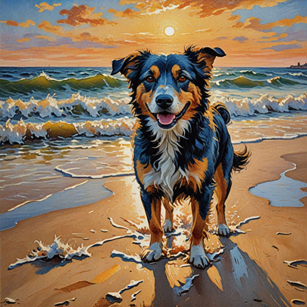 Warm Beachside Moment in Impressionist Style