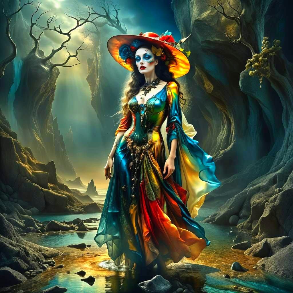 Surreal Goddess in Vibrant, Photorealistic Landscape