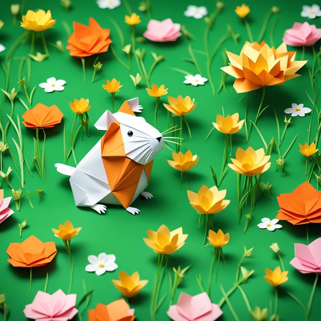 Guinea pig in the grass discovering flowers