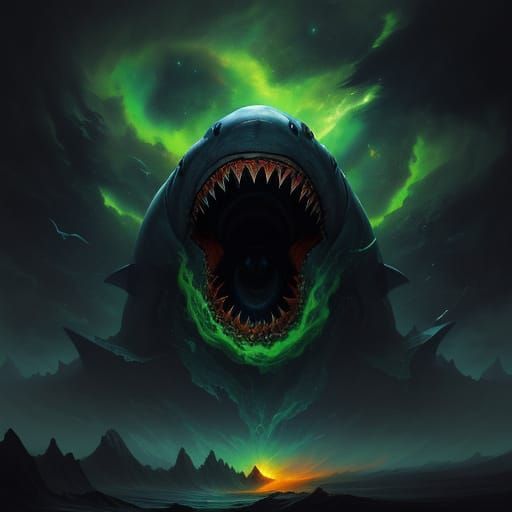 Fearsome Shark Swallowing Earth in Surreal Digital Art