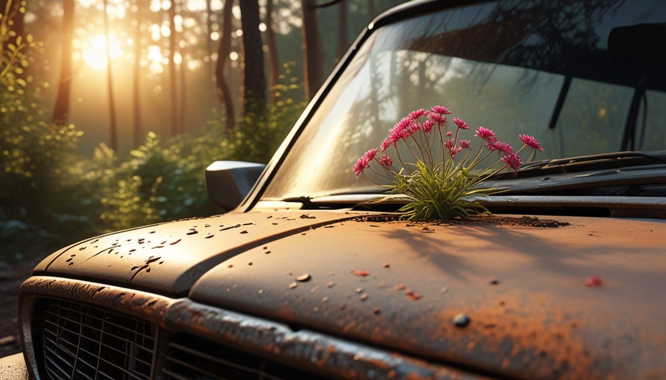 Abandoned Car in the Forest  by @Xerraire