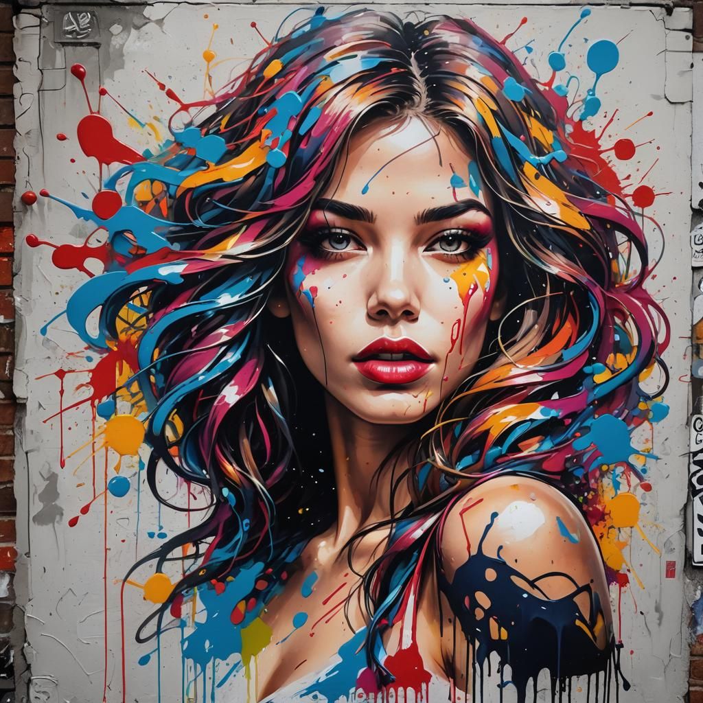 Stunning Woman in Graffiti Splash Art Style