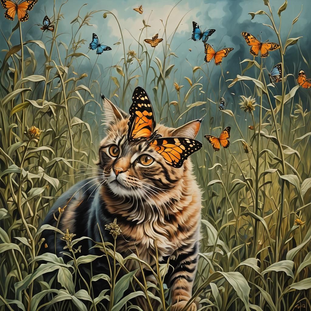 Looking for my cat
 in the weeds,
I found a butterfly