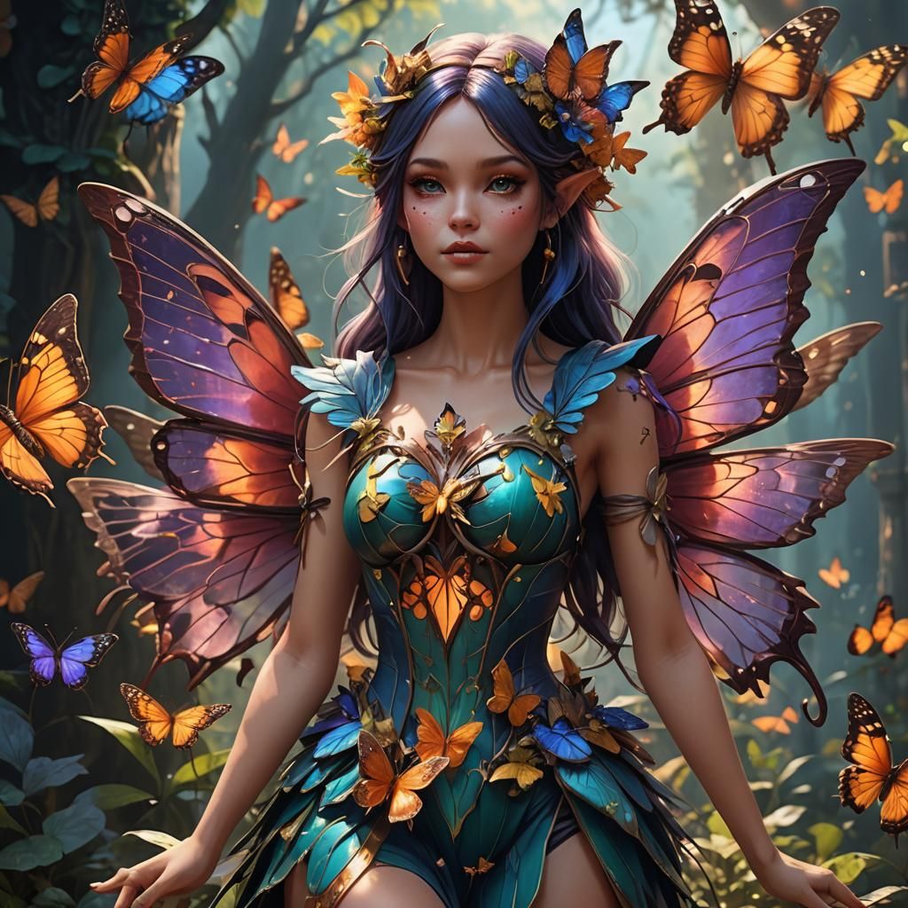 A girl fairy with butterfly wings