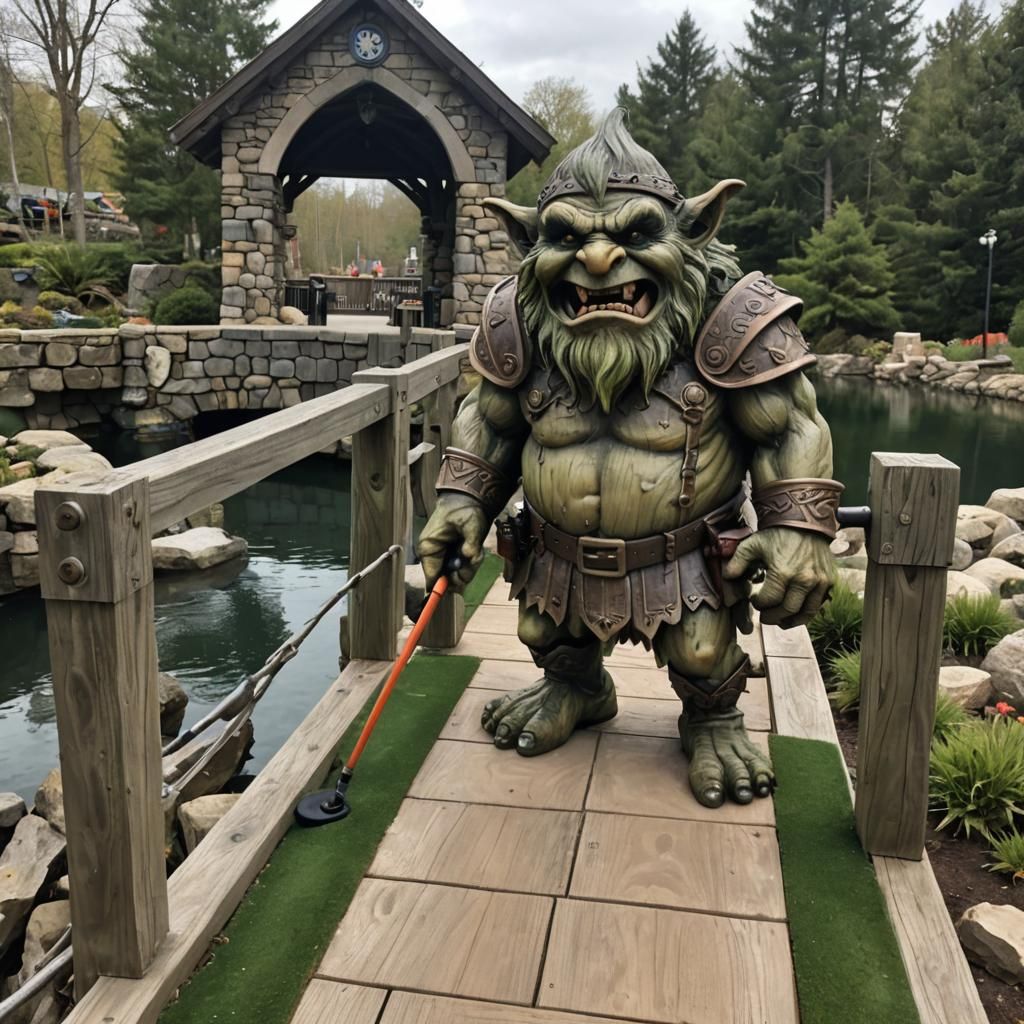 Troll guarding bridge challenges you to a game of minigolf ⛳  by @Helix