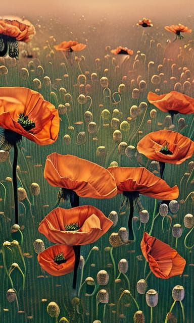 A bright sunny field of poppy flowers