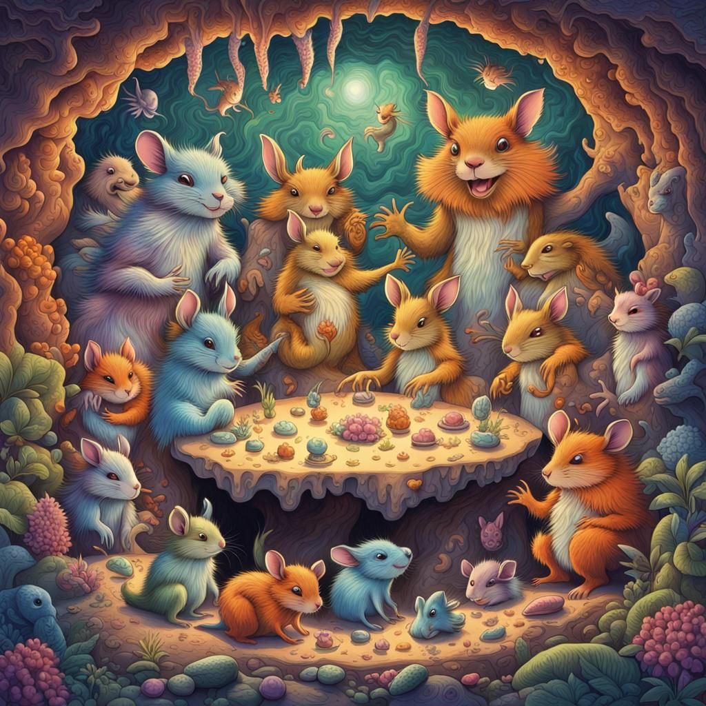 Several Species of Small Furry Animals Gathered Together in a Cave and