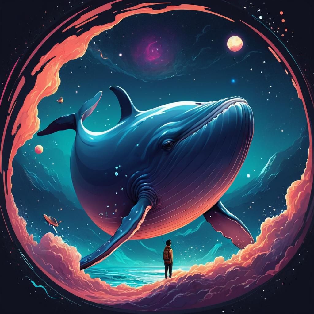 Cosmic Whale in Circular Anime Vector Art