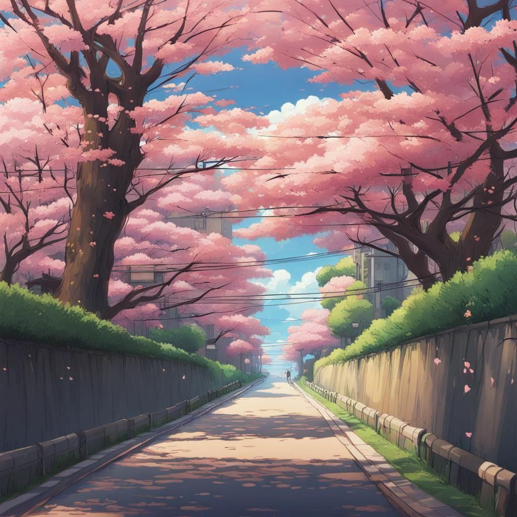 Sakura Road: Anime Key Visual in Studio Ghibli Style