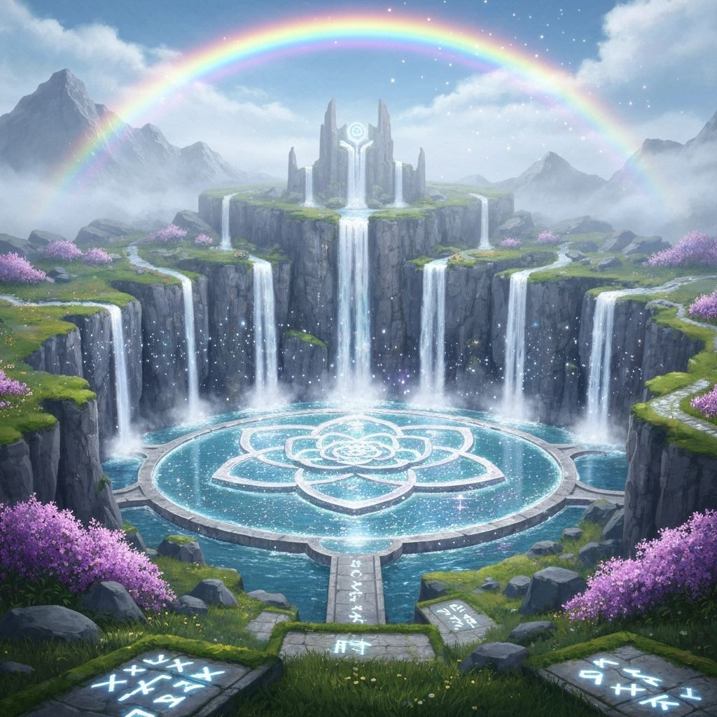 Majestic Mountaintop Sanctuary with Waterfalls and Rainbow H...