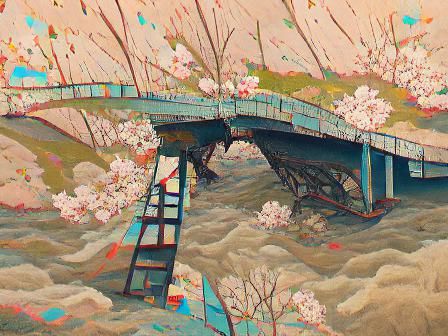 bridge beneath cherry blossoms