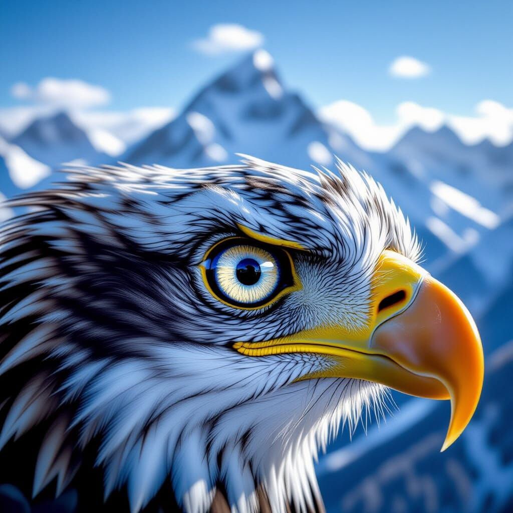 Eagle Eye Reflection of Snowy Mountains in Hyperrealistic St...