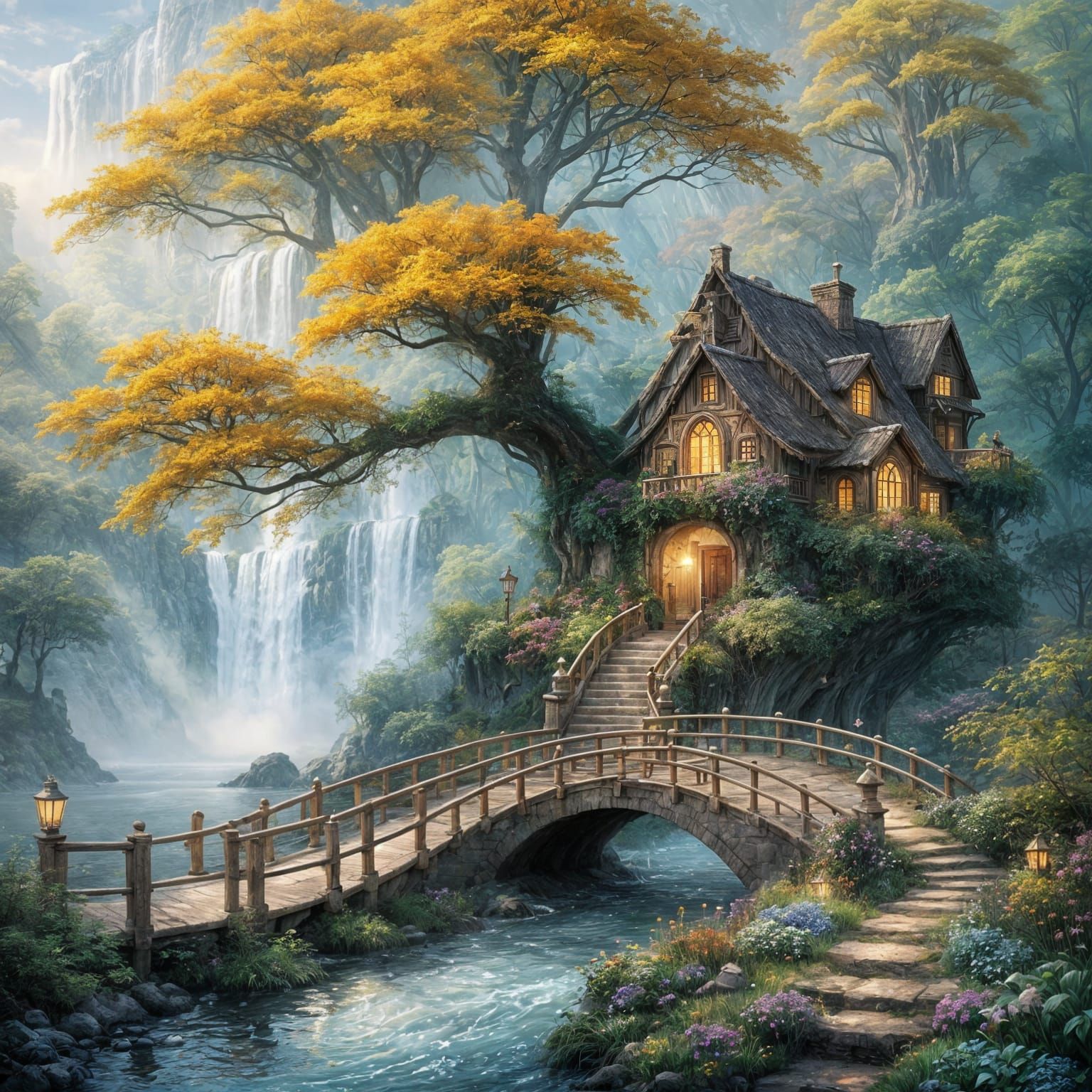 A dream in which an architect and a narrator decided to join forces. A floating island with golden trees, ...  by @Barabashka