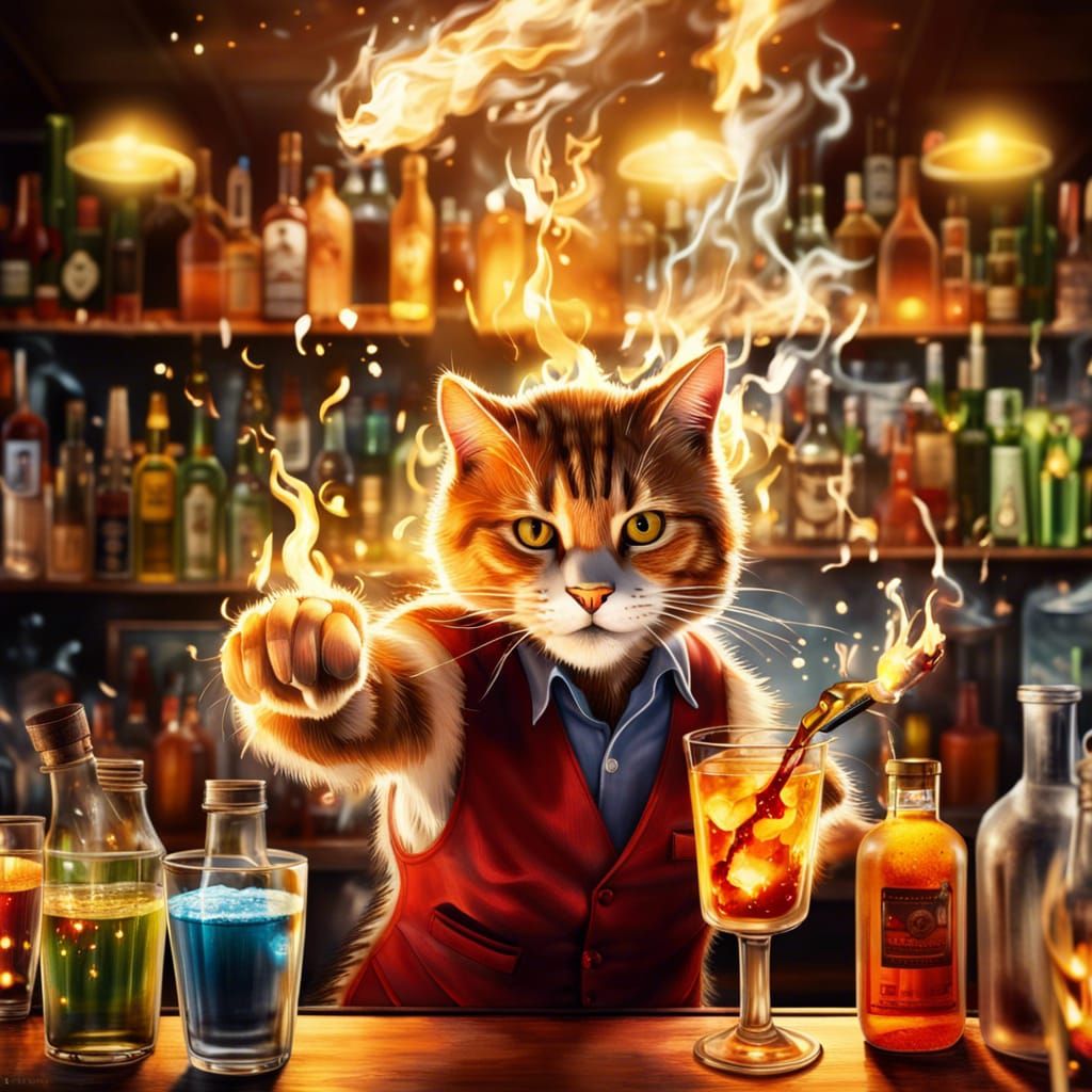 Tiger the bartender cat will light your drink up   by @Tiny Pearl Cat