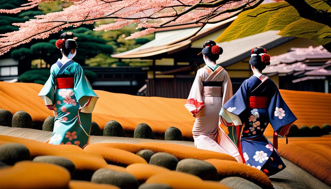 Geishas walking through Higashimokoto Shibazakura Park - AI Generated ...