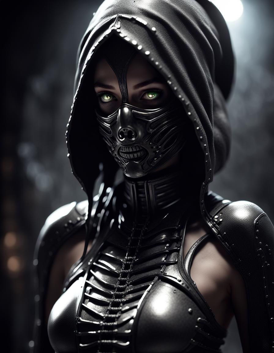 girl creed assassin, dark smoke around,, bright backlight ci...