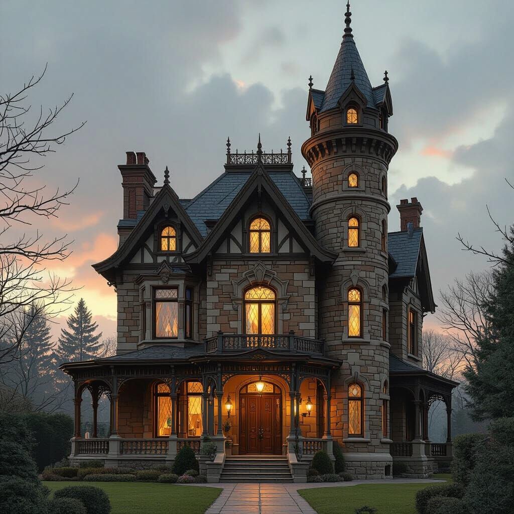 Realistic Victorian house with the tower thing