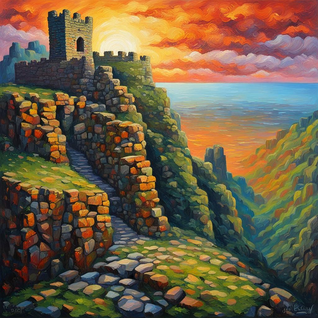 Ruins, beautiful, ancient, stone, sunset, on a cliff, castle...