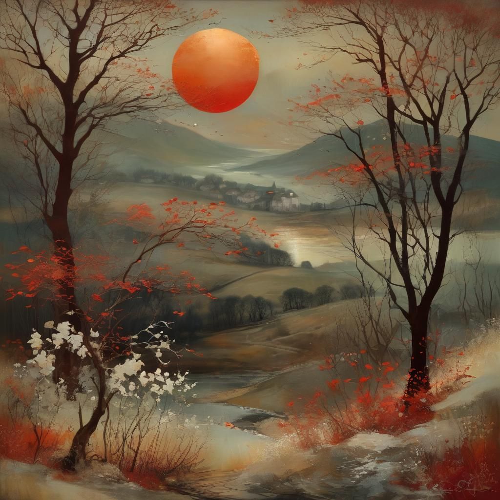 Copper red sun, dawn ignites the horizon, autumn  by @Mapont